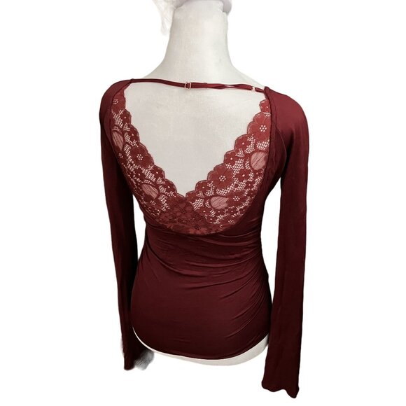 Intimately Free People Burgundy Lace Back Long Sleeve Top Size XS - Picture 2 of 4